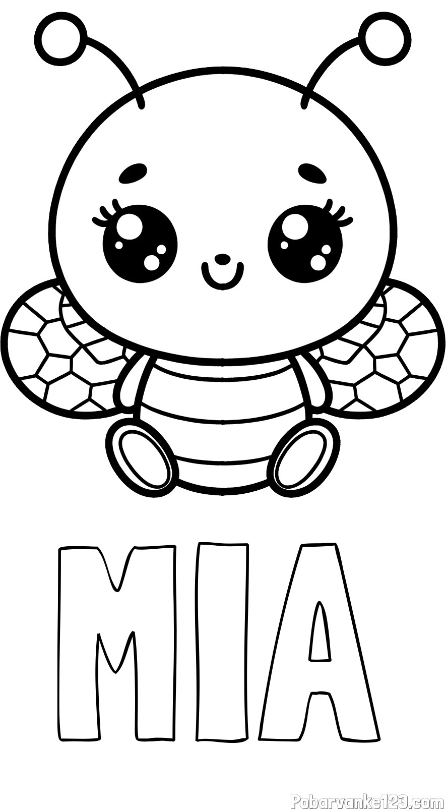 Pobarvanka imena MIA in otroška pobarvanka ljubke čebele