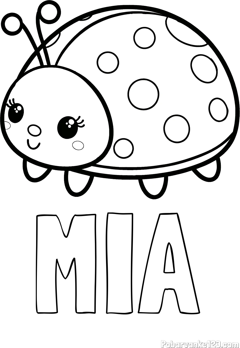 Pobarvanka imena MIA in pobarvanka ljubke pikapolonice
