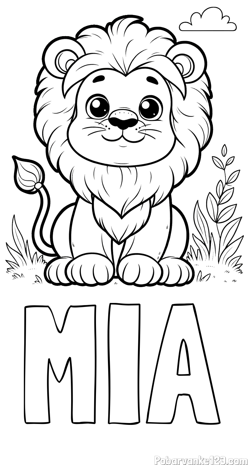 Pobarvanka imena MIA in pobarvanka ljubkega leva