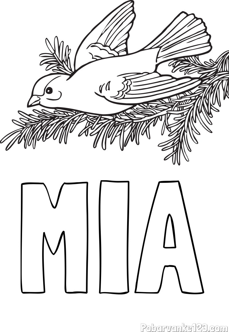 Pobarvanka imena MIA in pobarvanka ptice na vejici