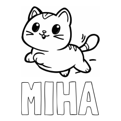 Online izdelana pobarvanka - Pobarvanka imena MIHA in pobarvanka prikupne mačke med tekom