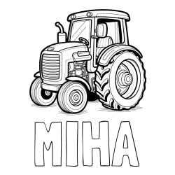 Online izdelana pobarvanka - Pobarvanka imena MIHA in pobarvanka starega, a lepega traktorja
