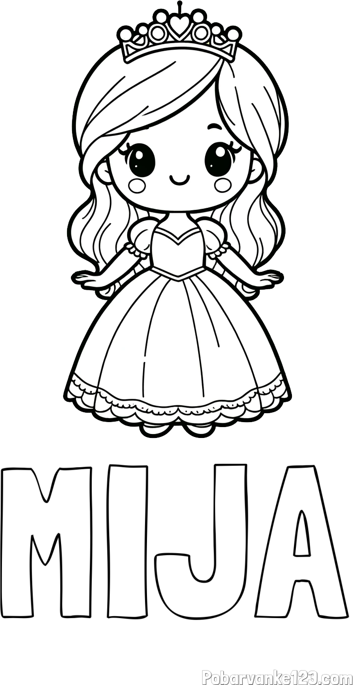 Pobarvanka imena MIJA in pobarvanka ljubke princeske