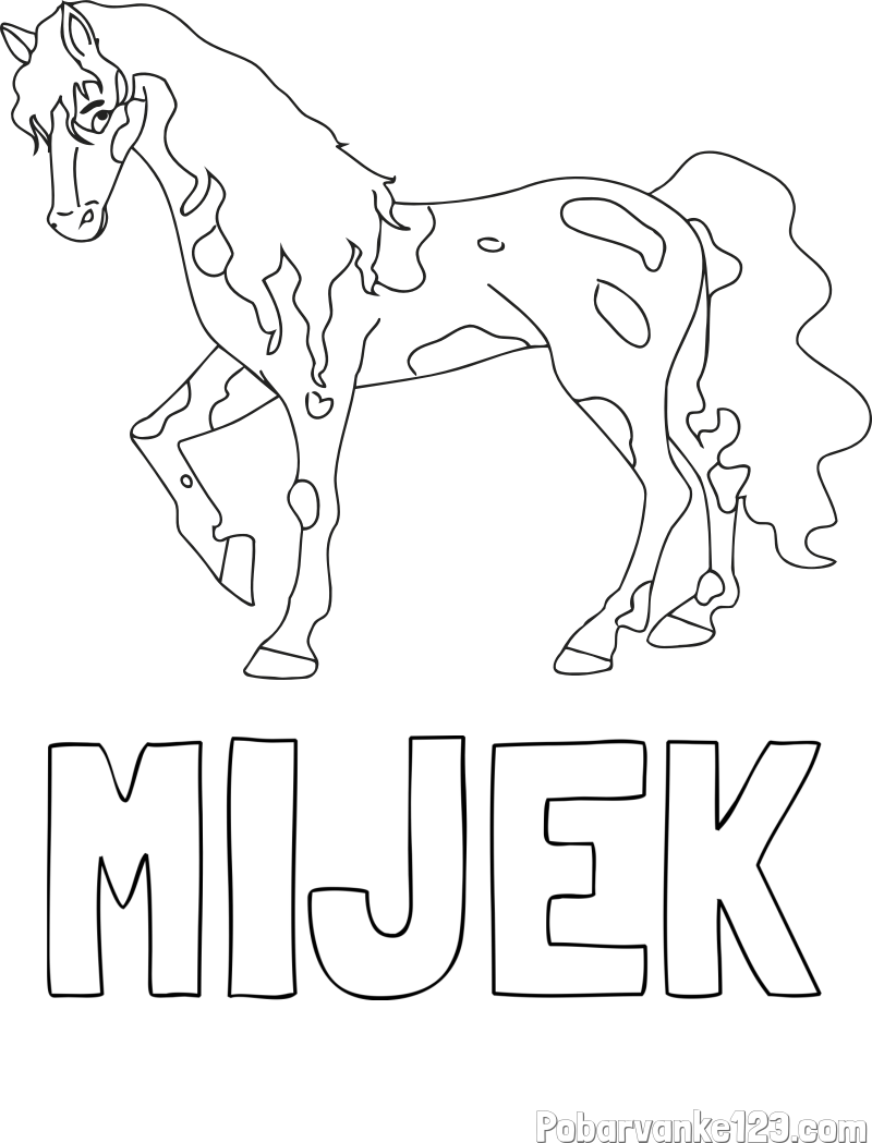 Pobarvanka imena MIJEK in pobarvanka lisastega konja
