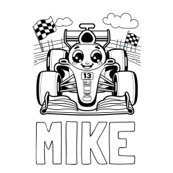 Online izdelana pobarvanka - Pobarvanka imena MIKE in otroška pobarvanka FORMULA 1