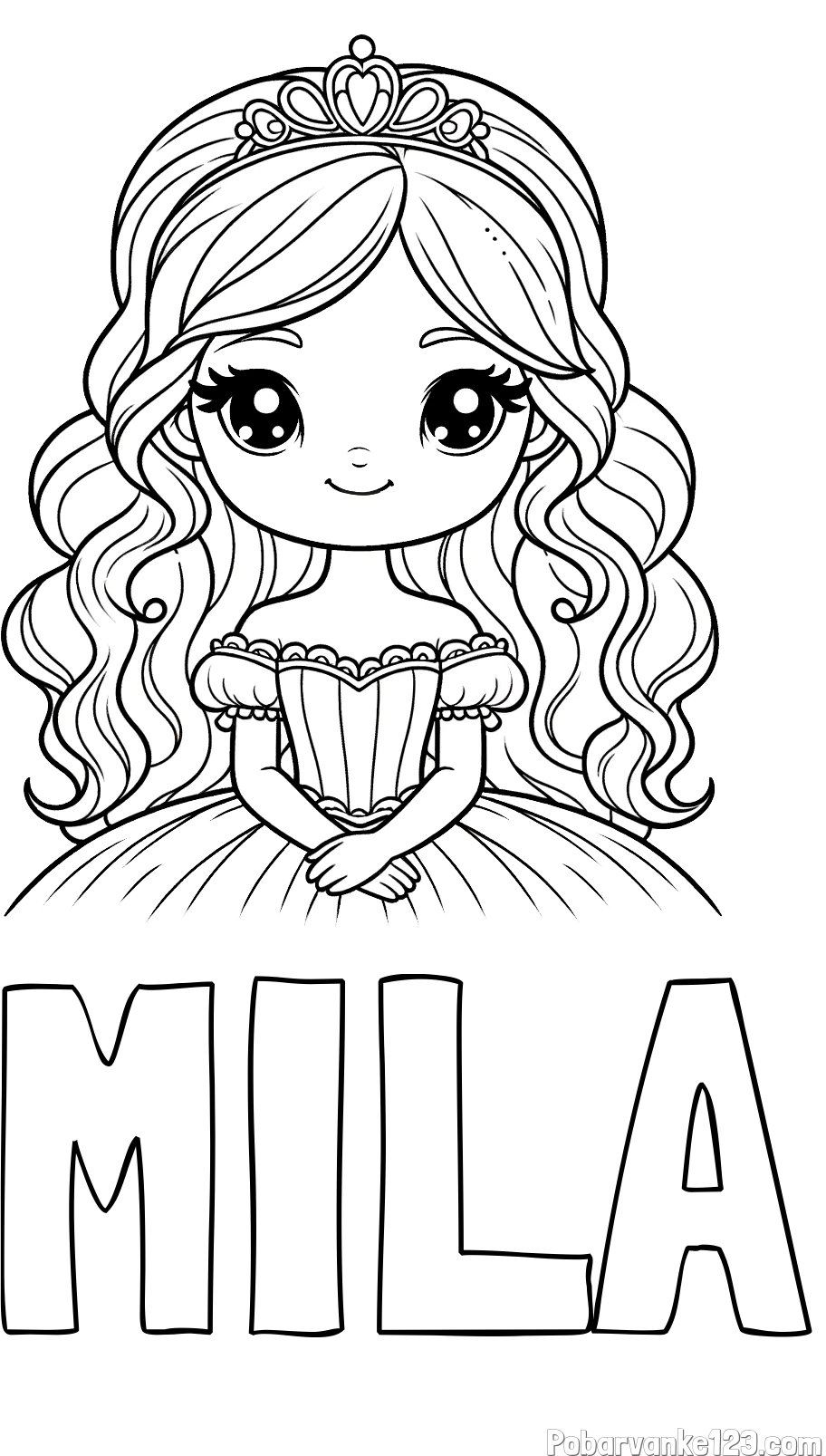 Pobarvanka imena MILA in pobarvanka ljubke princese