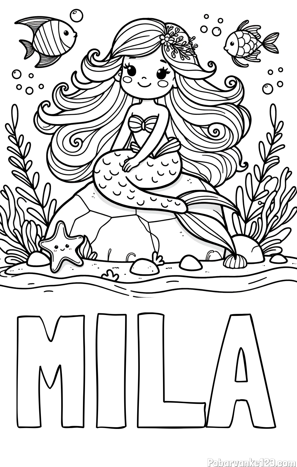 Pobarvanka imena MILA in pobarvanka prikupne male morske deklice
