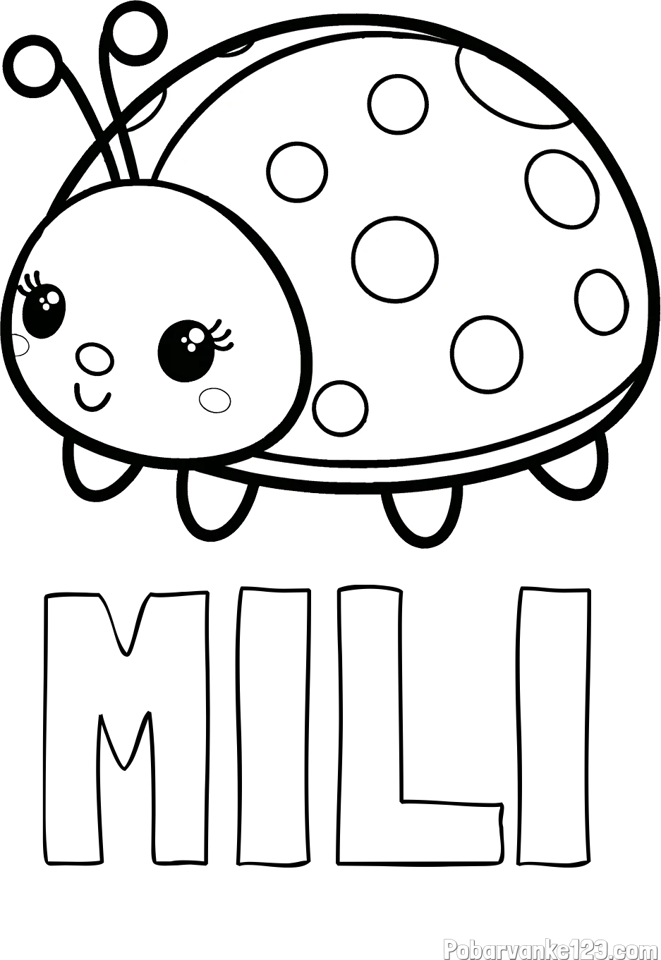 Pobarvanka imena MILI in pobarvanka ljubke pikapolonice