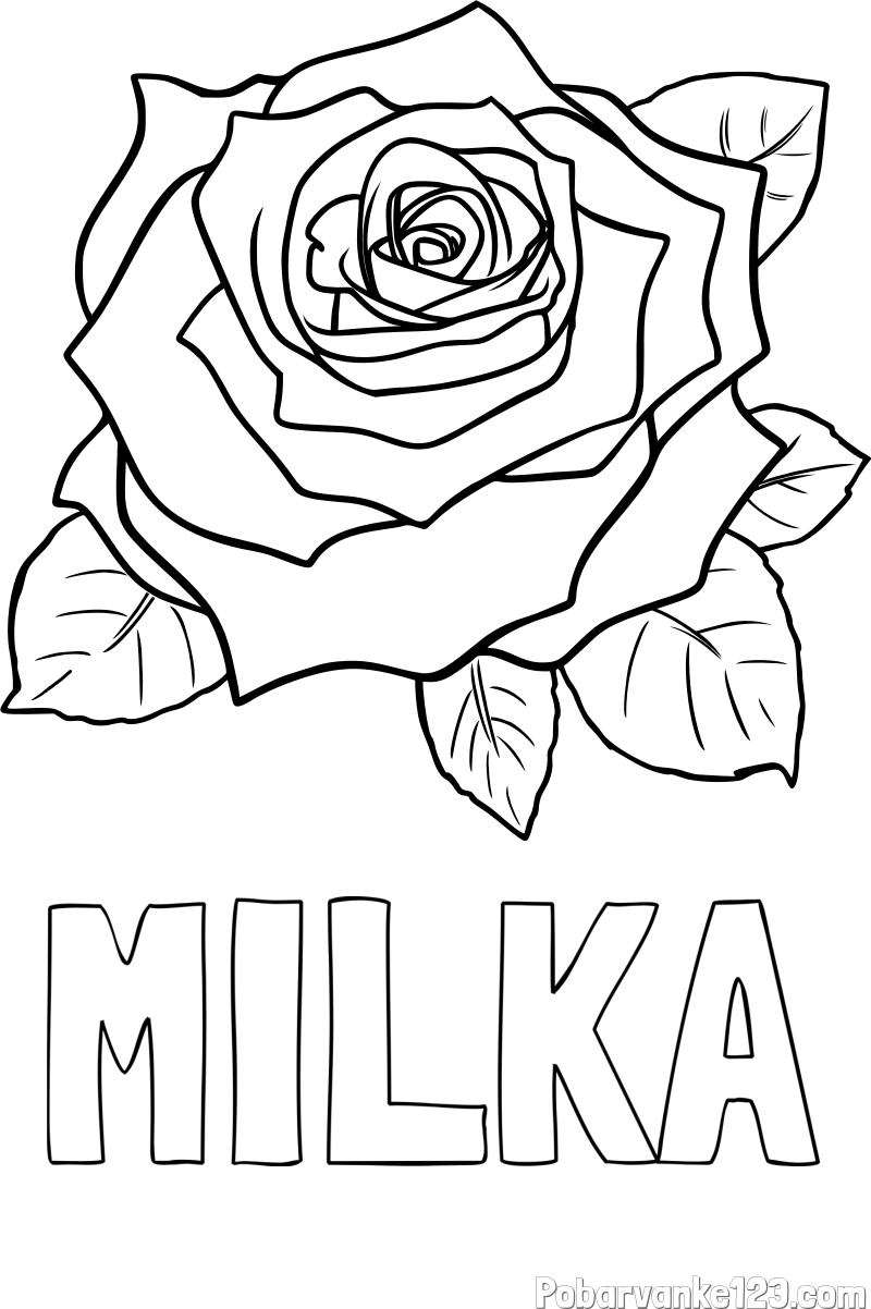 Pobarvanka imena MILKA in pobarvanka vrtnice