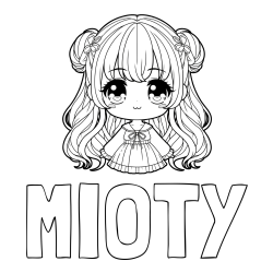 Online izdelana pobarvanka - Pobarvanka imena MIOTY in pobarvanka prikupne punčke v anime slogu