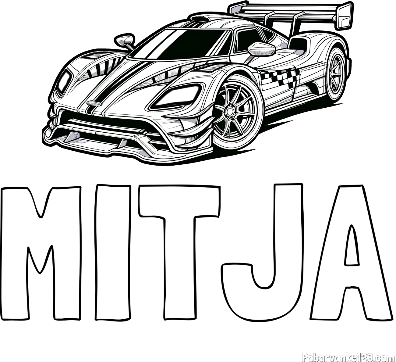 Pobarvanka imena MITJA in pobarvanka modernega športnega avtomobila