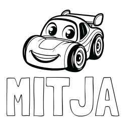 Online izdelana pobarvanka - Pobarvanka imena MITJA in pobarvanka otroškega avtomobila
