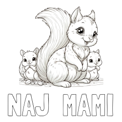 Online izdelana pobarvanka - Pobarvanka imena NAJ  MAMI in pobarvanka veveričje družine