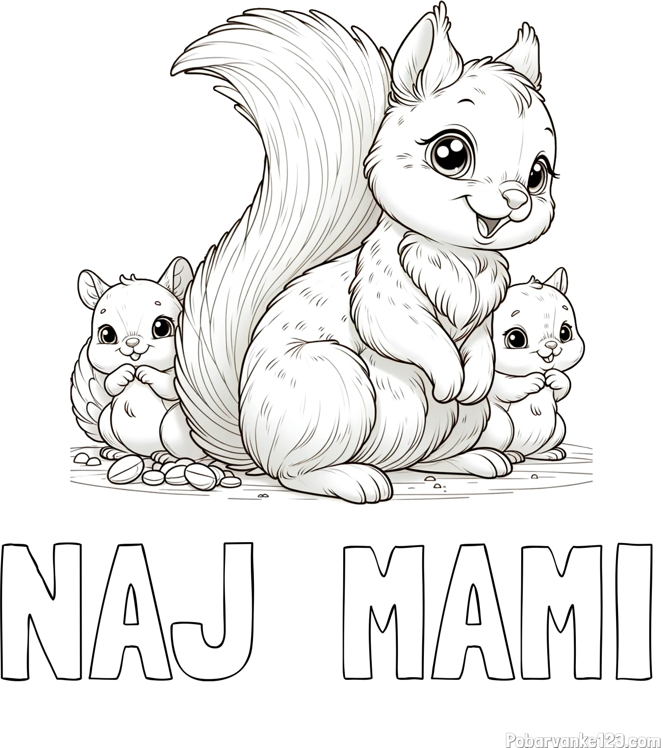 Pobarvanka imena NAJ  MAMI in pobarvanka veveričje družine