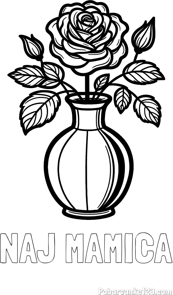 Pobarvanka imena NAJ MAMICA in pobarvanka čudovite vrtnice v vazi