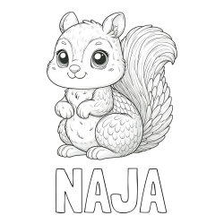 Online izdelana pobarvanka - Pobarvanka imena NAJA in pobarvanka ljubke in nasmejane veverice