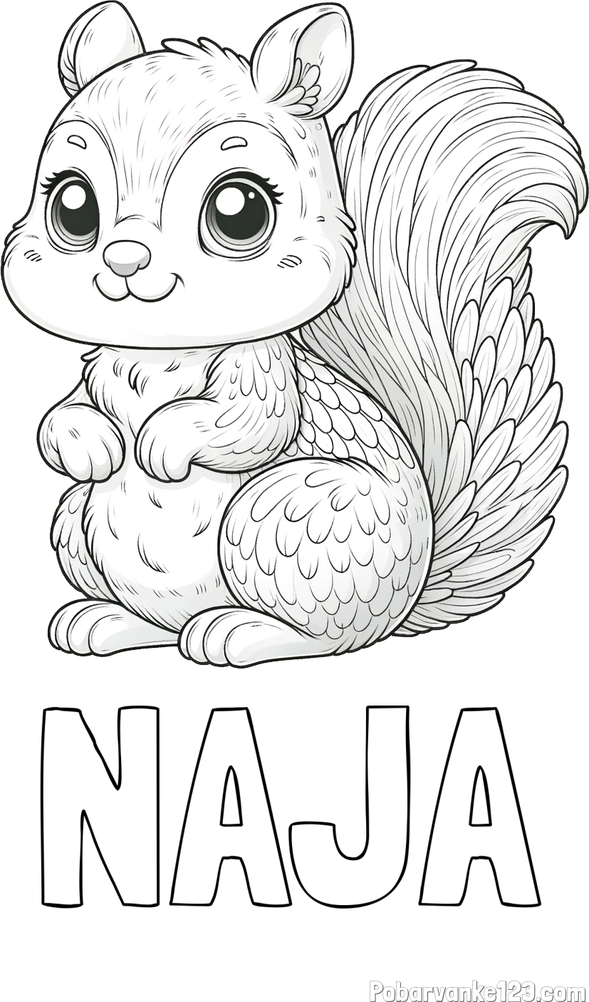 Pobarvanka imena NAJA in pobarvanka ljubke in nasmejane veverice