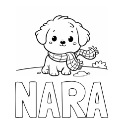 Online izdelana pobarvanka - Pobarvanka imena NARA in pobarvanka prikupnega psička