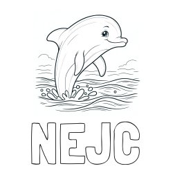 Online izdelana pobarvanka - Pobarvanka imena NEJC in pobarvanka nasmejanega delfina v  skoku