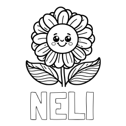 Online izdelana pobarvanka - Pobarvanka imena NELI in pobarvanka ljubke in nasmejane rože