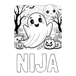 Online izdelana pobarvanka - Pobarvanka imena NIJA in pobarvanka ljubkega duhca in buč za noč čarovnic