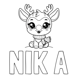 Online izdelana pobarvanka - Pobarvanka imena NIK A in otroška pobarvanka jelenčka Rudolfa s šalom okoli vratu