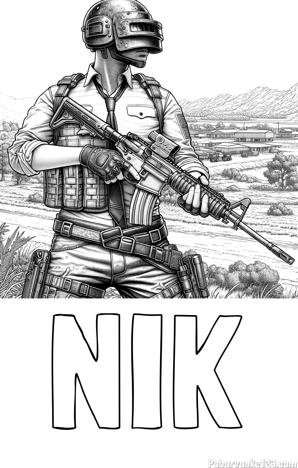 Pobarvanka imena NIK in PUBG pobarvanka za starejše