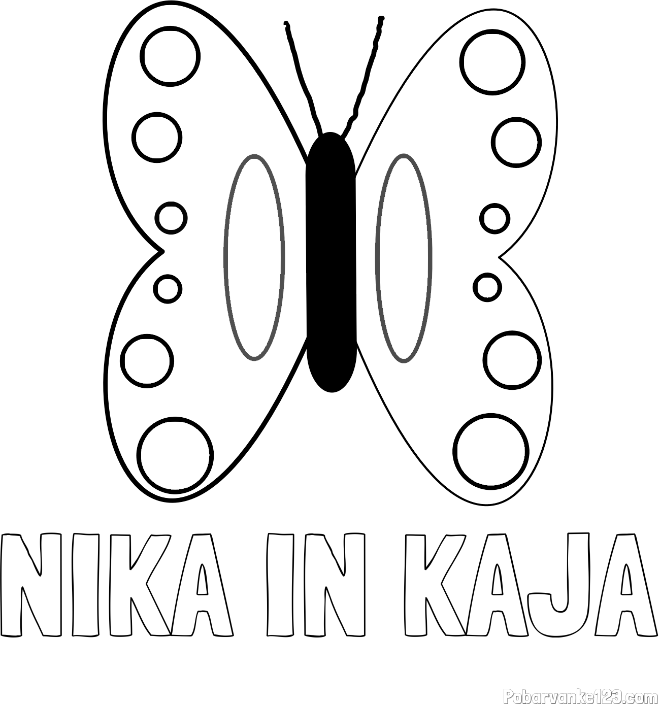 Pobarvanka imena NIKA IN KAJA in preprosta otroška pobarvanka metuljčka