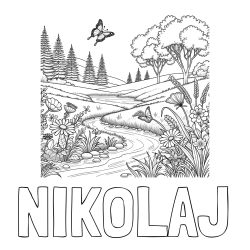 Online izdelana pobarvanka - Pobarvanka imena NIKOLAJ in pobarvanka cvetoče narave