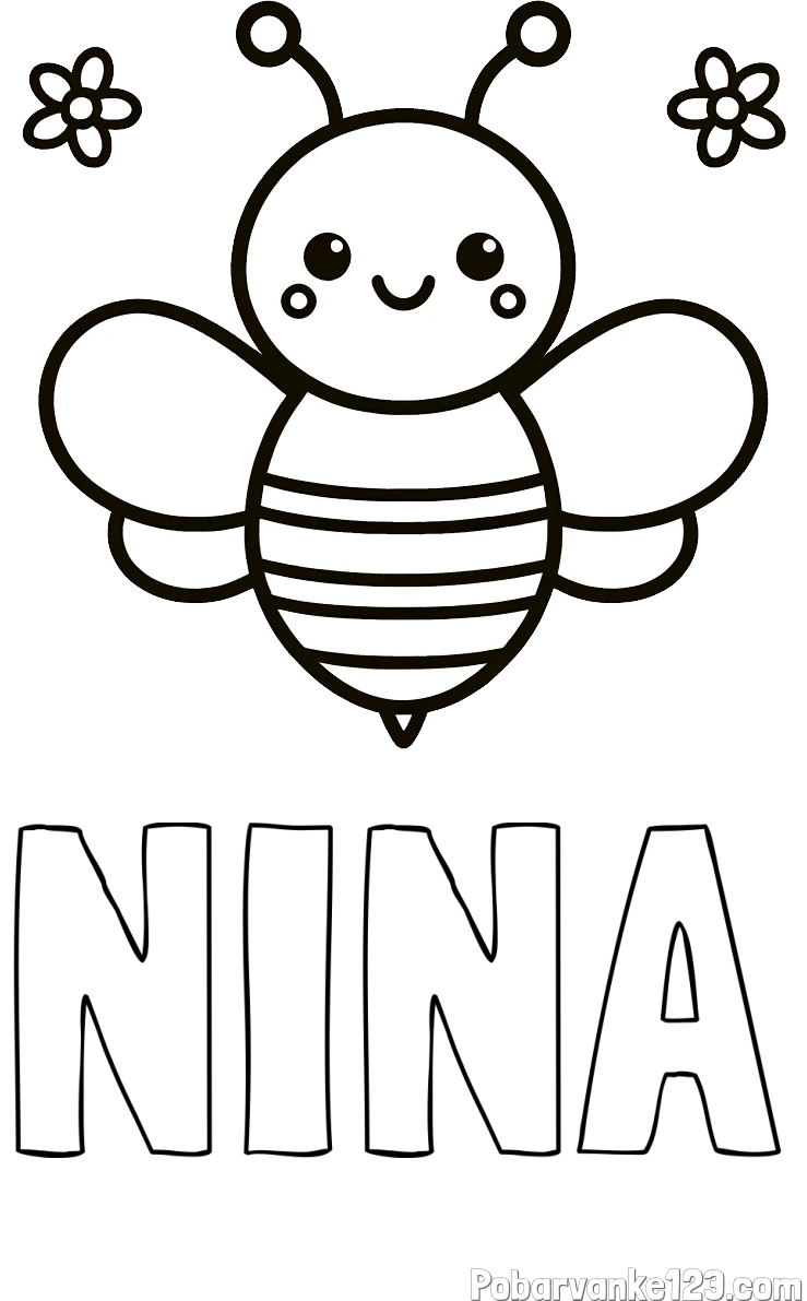 Pobarvanka imena NINA in otroška pobarvanka čebele