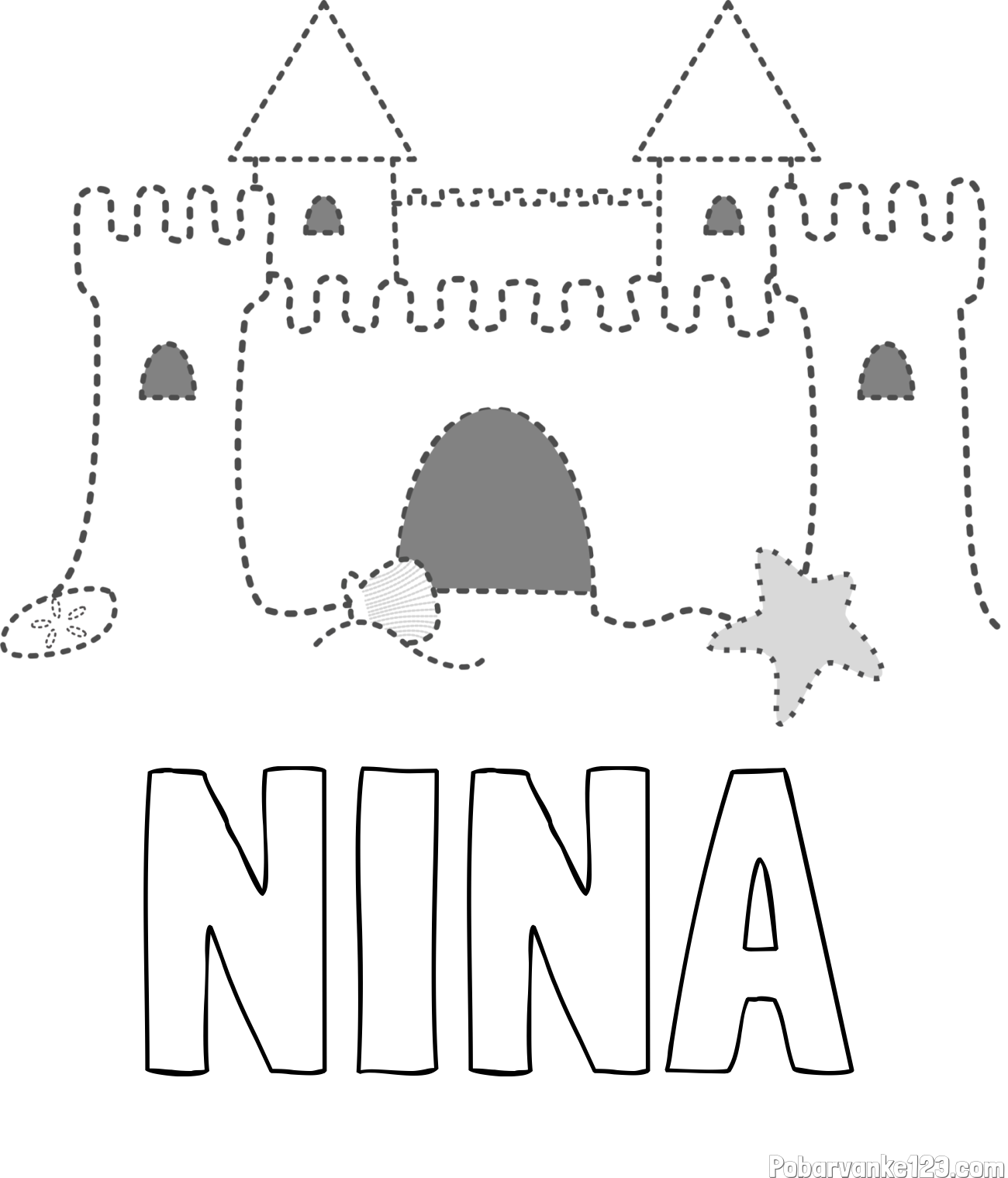 Pobarvanka imena NINA in pobarvanka peščenega gradu