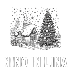 Online izdelana pobarvanka - Pobarvanka imena NINO IN LINA in pobarvanka zasnežene hiške na božično noč