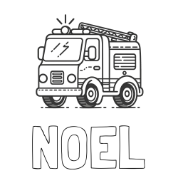 Online izdelana pobarvanka - Pobarvanka imena NOEL in pobarvanka gasilskega avta z vklopljeno sireno