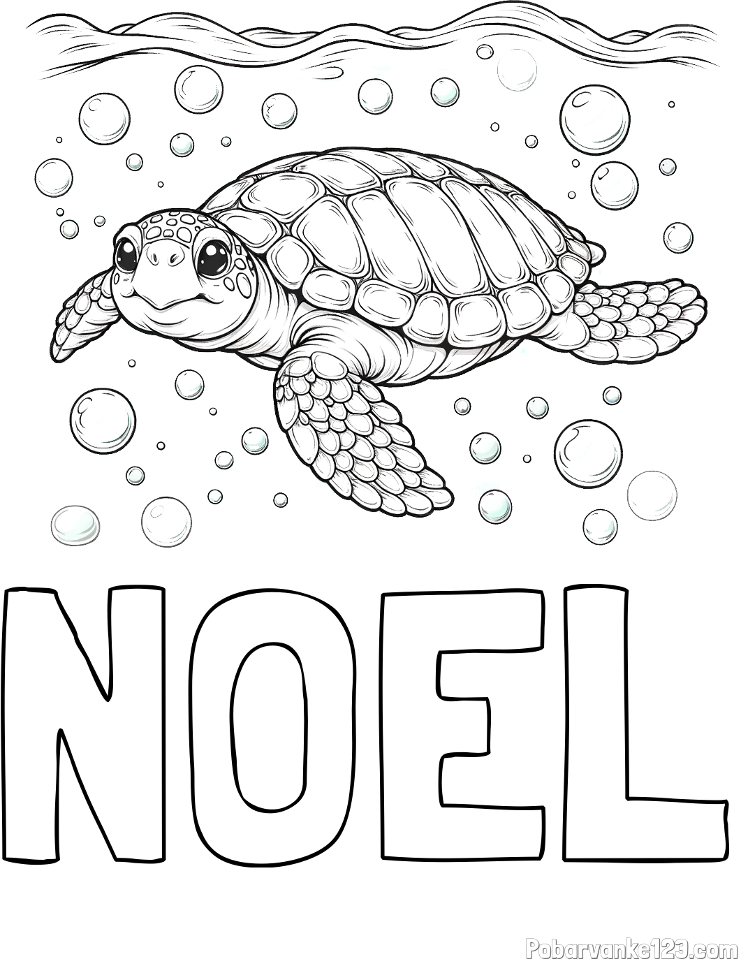 Pobarvanka imena NOEL in pobarvanka želve v morju