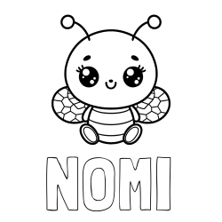 Online izdelana pobarvanka - Pobarvanka imena NOMI in otroška pobarvanka ljubke čebele