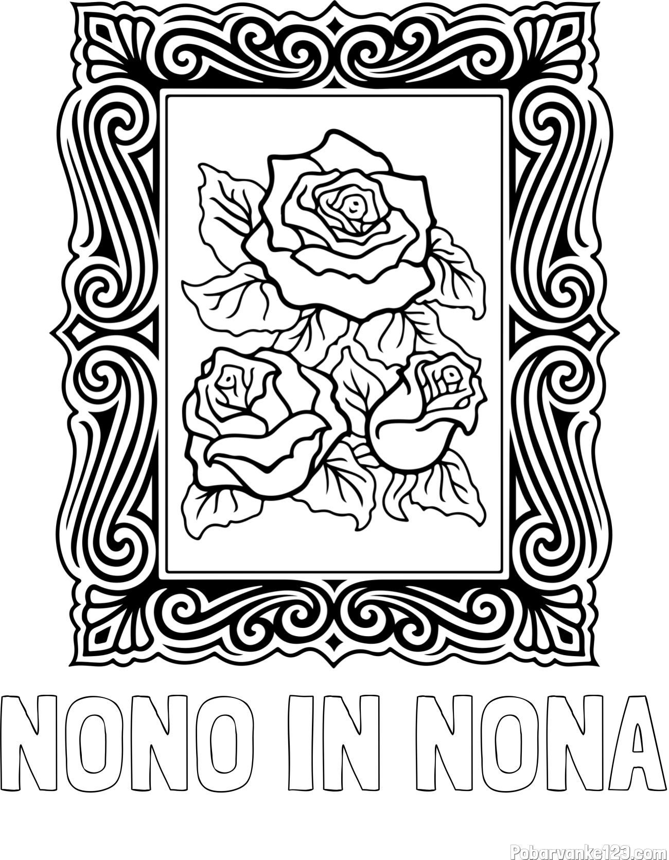 Pobarvanka imena NONO IN NONA in pobarvanka  uokvirjene slike vrtnic