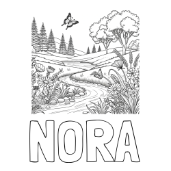 Online izdelana pobarvanka - Pobarvanka imena NORA in pobarvanka cvetoče narave