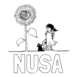Online izdelana pobarvanka - Pobarvanka imena NUŠA in pobarvanka velike sončnice, deklice in ljubkega mačka
