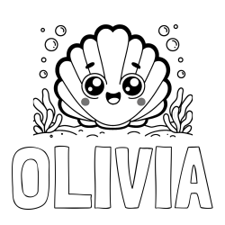 Online izdelana pobarvanka - Pobarvanka imena OLIVIA in pobarvanka nasmejane školjke