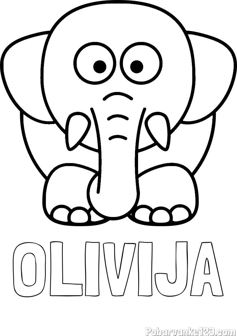 Pobarvanka imena OLIVIJA in pobarvanka slona
