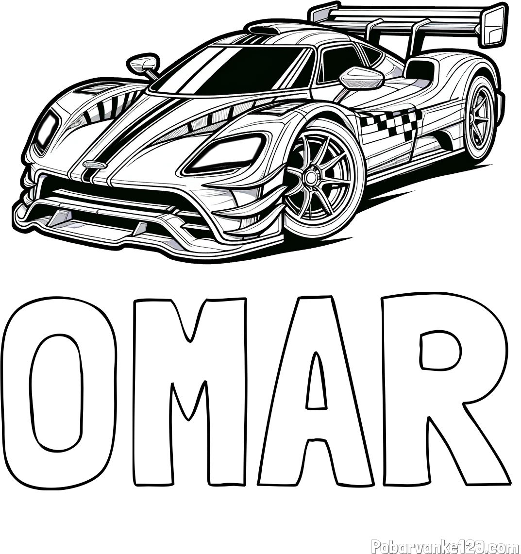 Pobarvanka imena OMAR in pobarvanka modernega športnega avtomobila