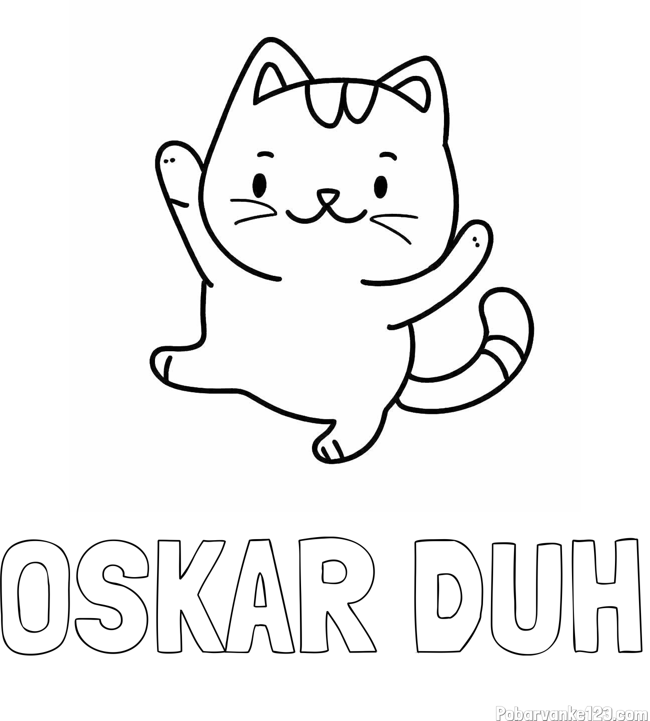 Pobarvanka imena OSKAR DUH in pobarvanka razigrane mačke