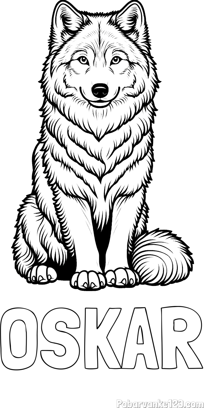 Pobarvanka imena OSKAR in pobarvanka prijaznega volka