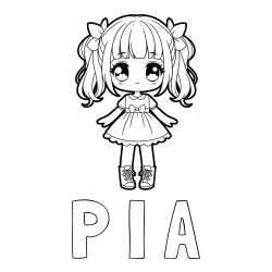 Online izdelana pobarvanka - Pobarvanka imena P I A in pobarvanka anime punčke