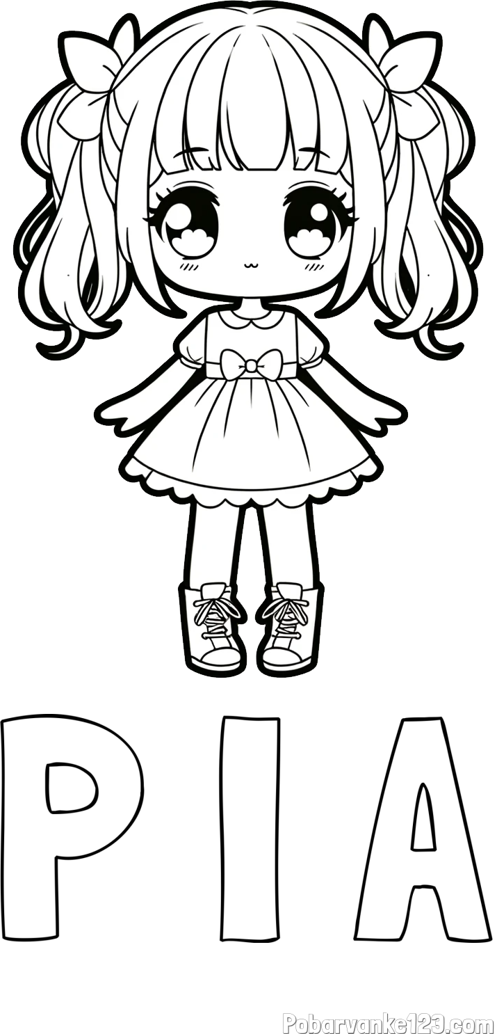 Pobarvanka imena P I A in pobarvanka anime punčke