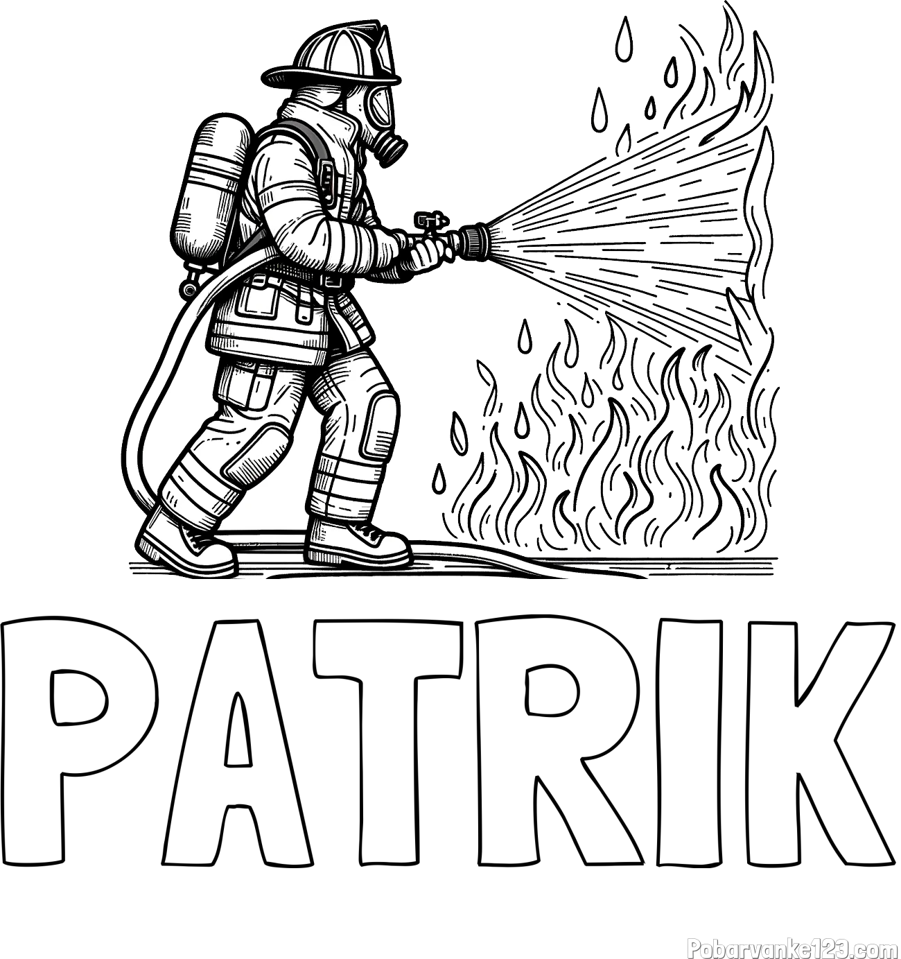 Pobarvanka imena PATRIK in pobarvanka gasilca pri gašenju požara