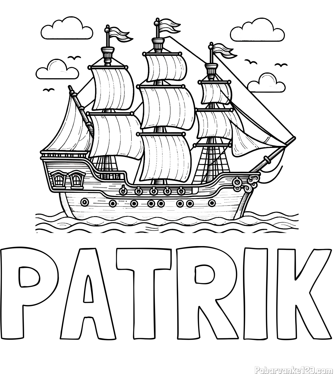 Pobarvanka imena PATRIK in pobarvanka stare gusarske ladje