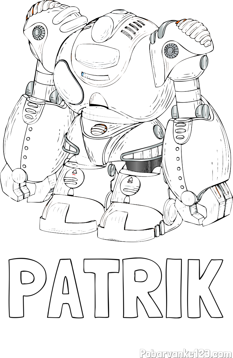 Pobarvanka imena PATRIK in pobarvanka velikega robota
