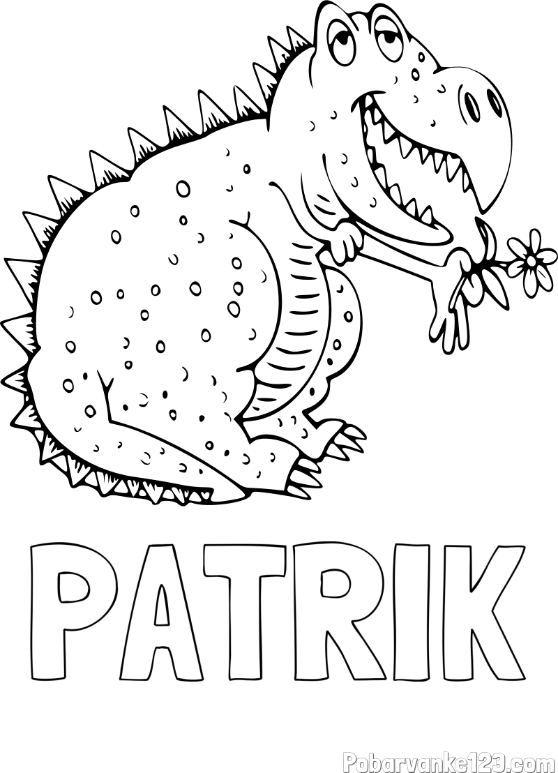 Pobarvanka imena PATRIK in pobarvanka veselega dinozavra