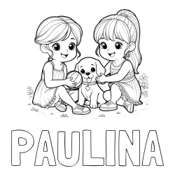 Online izdelana pobarvanka - Pobarvanka imena PAULINA in pobarvanka prijateljic s kužkom